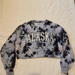 Hollister Women's Black and Gray Tie-Dye Alaska Sweatshirt cropped
